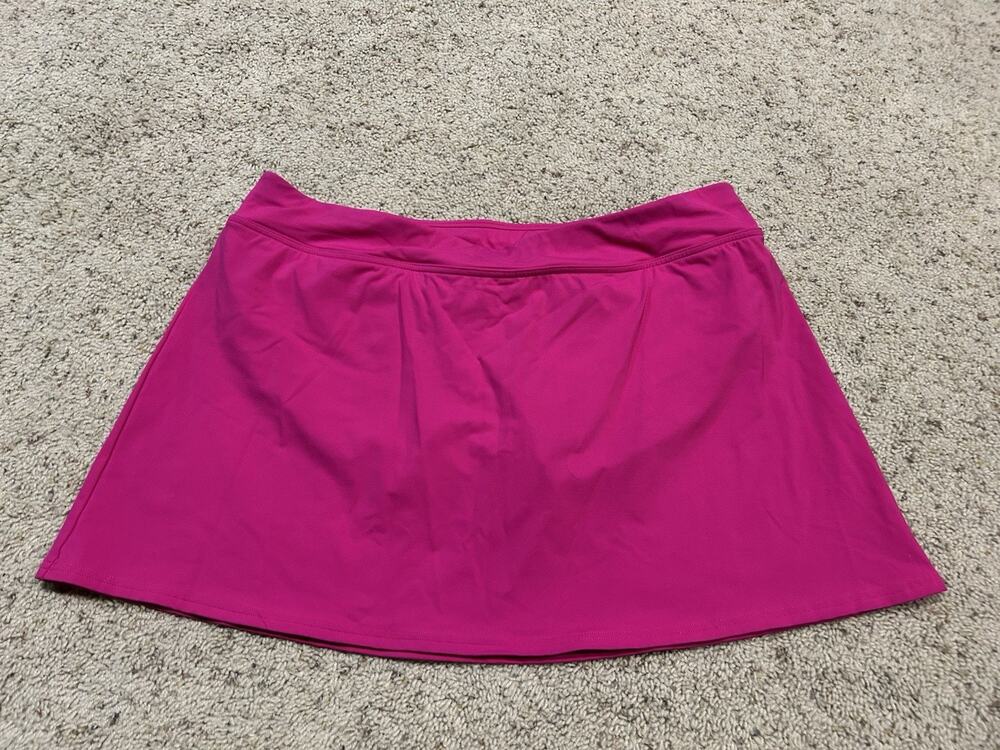 Lands End Size 14 Solid Pink Swim Mini Skirt With Built in Brief Skort B26